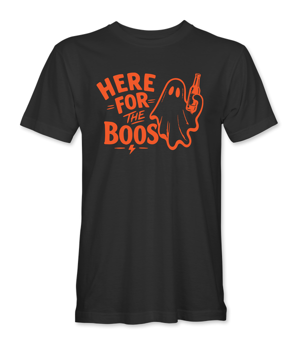 Here For The Boos black t-shirt, front