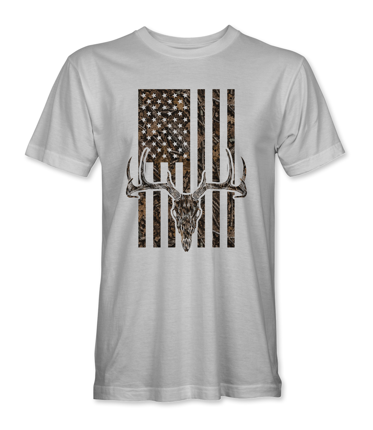 Camo Flag Buck heather gray t-shirt, front