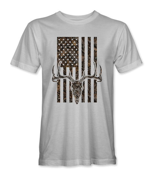 Camo Flag Buck heather gray t-shirt, front
