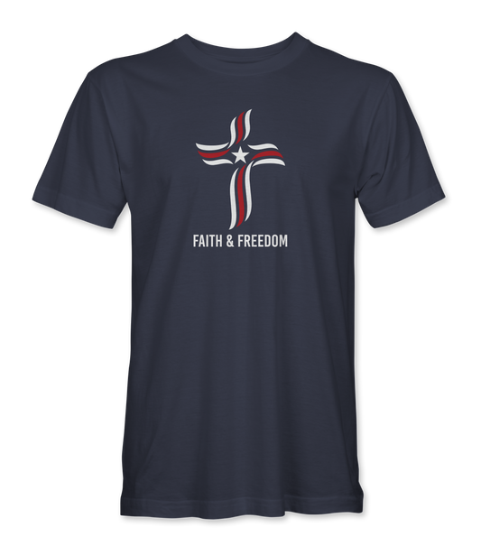 Faith & Freedom navy t-shirt, front