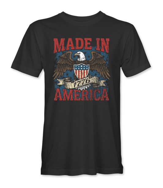 Made In America black t-shirt, front