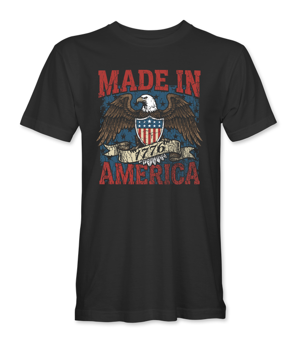 Made In America black t-shirt, front